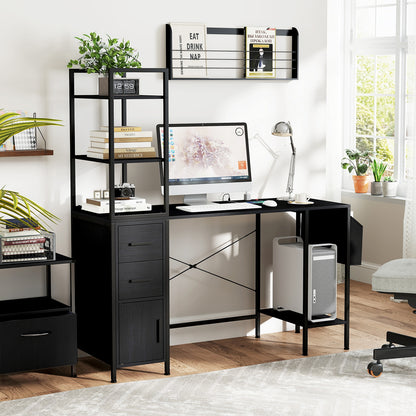 Office Desk With LED Lights, Power Outlets, Open Shelves, Black Computer Desks at Gallery Canada