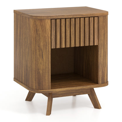 Mid-Century Wood Nightstand, Drawer And Open Shelf, Walnut Nightstands at Gallery Canada