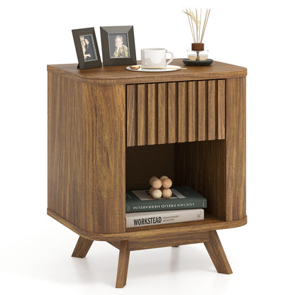 Mid-Century Wood Nightstand, Drawer And Open Shelf, Walnut Nightstands at Gallery Canada