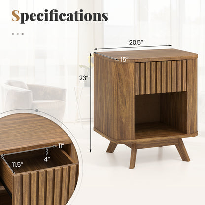 Mid-Century Wood Nightstand, Drawer And Open Shelf, Walnut Nightstands at Gallery Canada