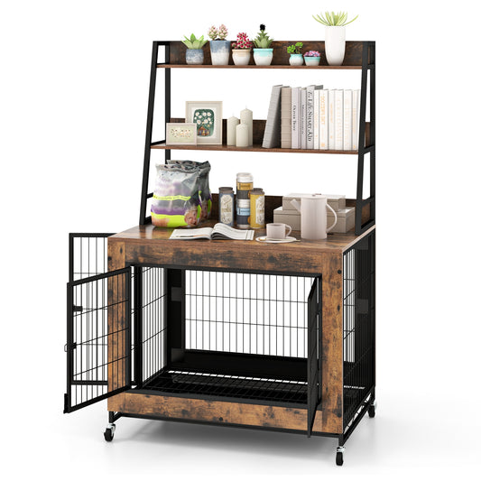 Industrial Dog Kennel Furniture With Storage Shelves, Rustic Brown Dog Kennels Rustic Brown at Gallery Canada