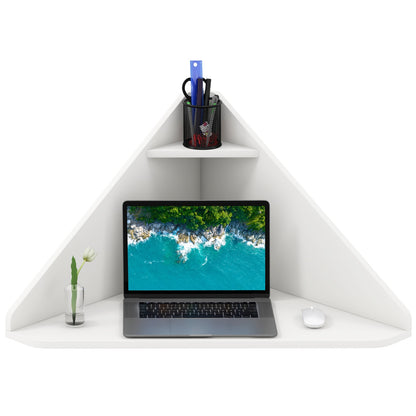 Triangular Corner Computer Desk With Storage Shelf, White Corner Desks at Gallery Canada