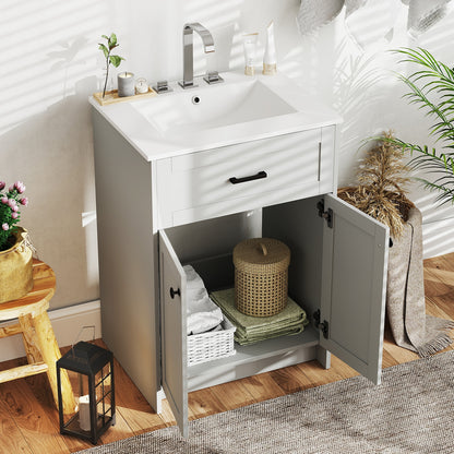Bathroom Vanity Unit With Basin, 2 Doors, Gray Floor Cabinets at Gallery Canada