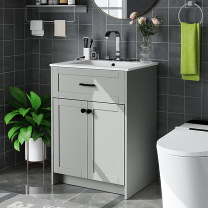 Bathroom Vanity Unit With Basin, 2 Doors, Gray Floor Cabinets at Gallery Canada