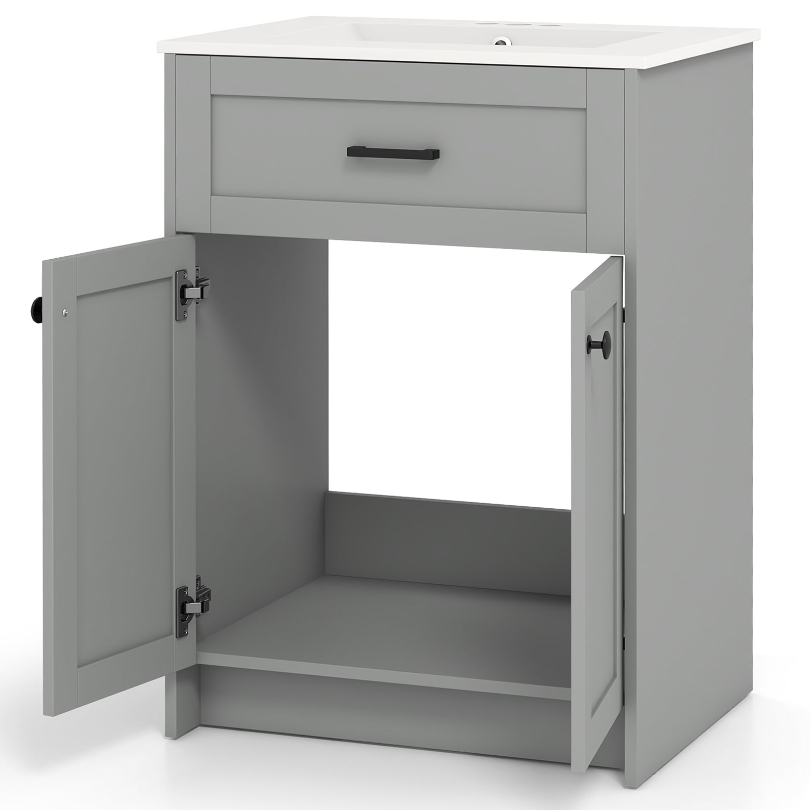 Bathroom Vanity Unit With Basin, 2 Doors, Gray Floor Cabinets at Gallery Canada