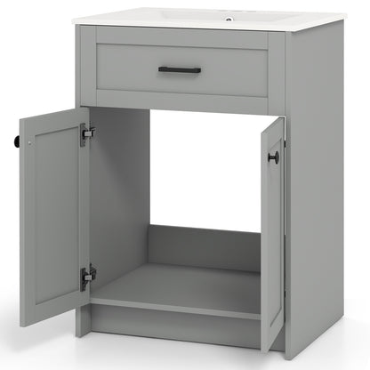 Bathroom Vanity Unit With Basin, 2 Doors, Gray Floor Cabinets at Gallery Canada