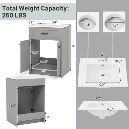 Bathroom Vanity Unit With Basin, 2 Doors, Gray Floor Cabinets at Gallery Canada