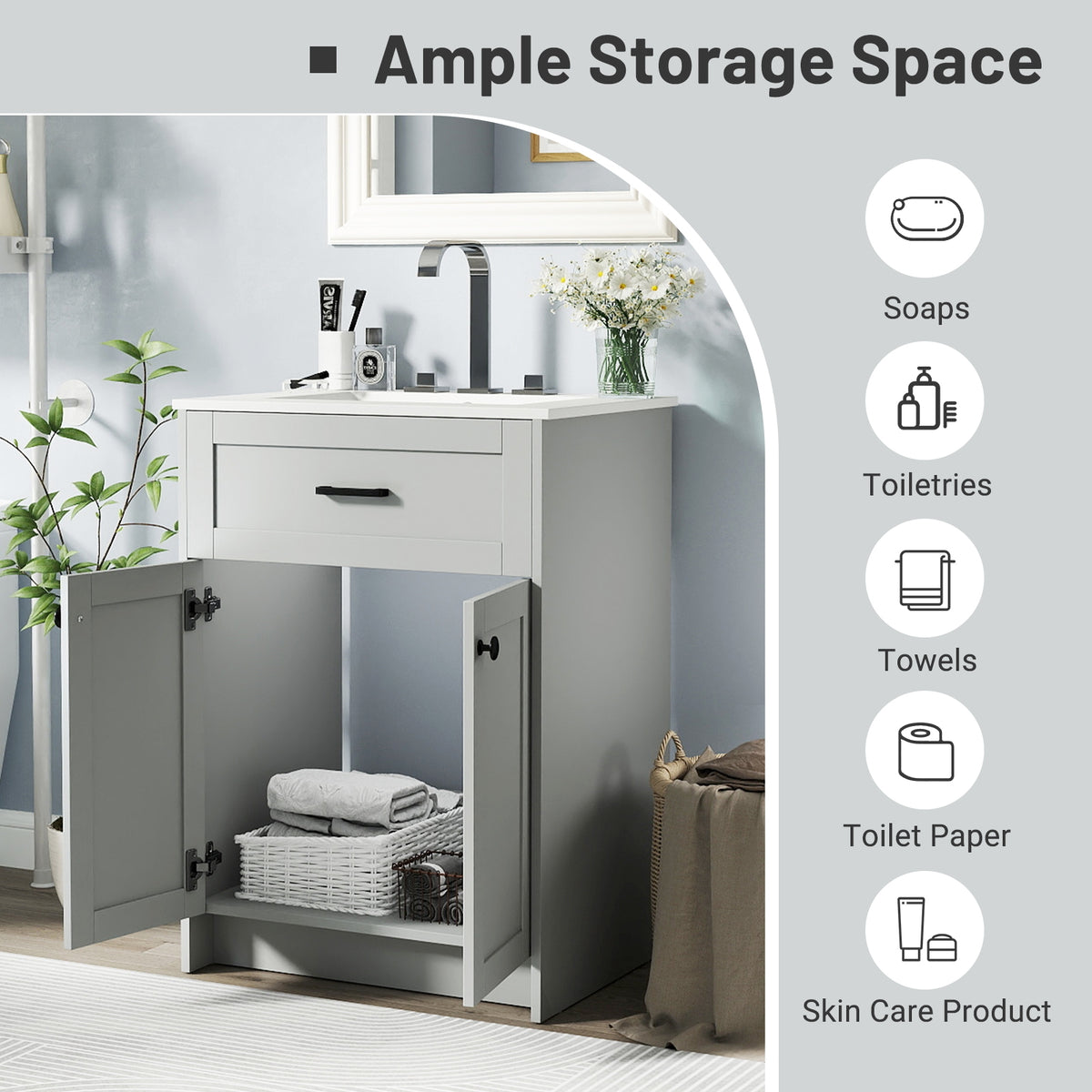 Bathroom Vanity Unit With Basin, 2 Doors, Gray Floor Cabinets at Gallery Canada