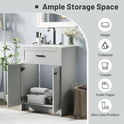 Bathroom Vanity Unit With Basin, 2 Doors, Gray Floor Cabinets at Gallery Canada