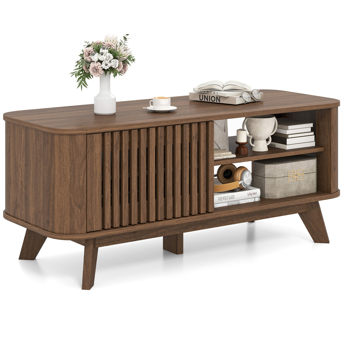 Rectangular Coffee Table With Storage, Adjustable Shelves, Walnut Coffee Tables at Gallery Canada