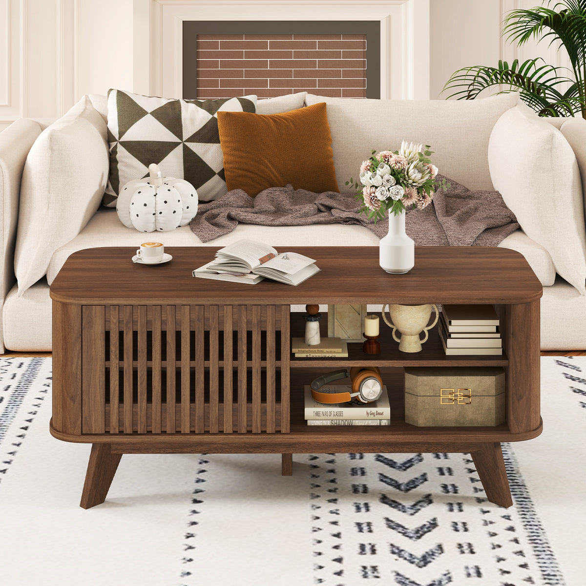 Rectangular Coffee Table With Storage, Adjustable Shelves, Walnut Coffee Tables at Gallery Canada