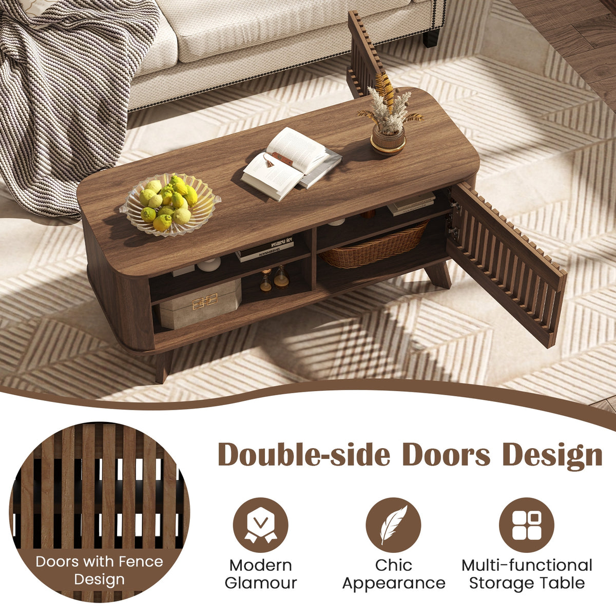 Rectangular Coffee Table With Storage, Adjustable Shelves, Walnut Coffee Tables at Gallery Canada