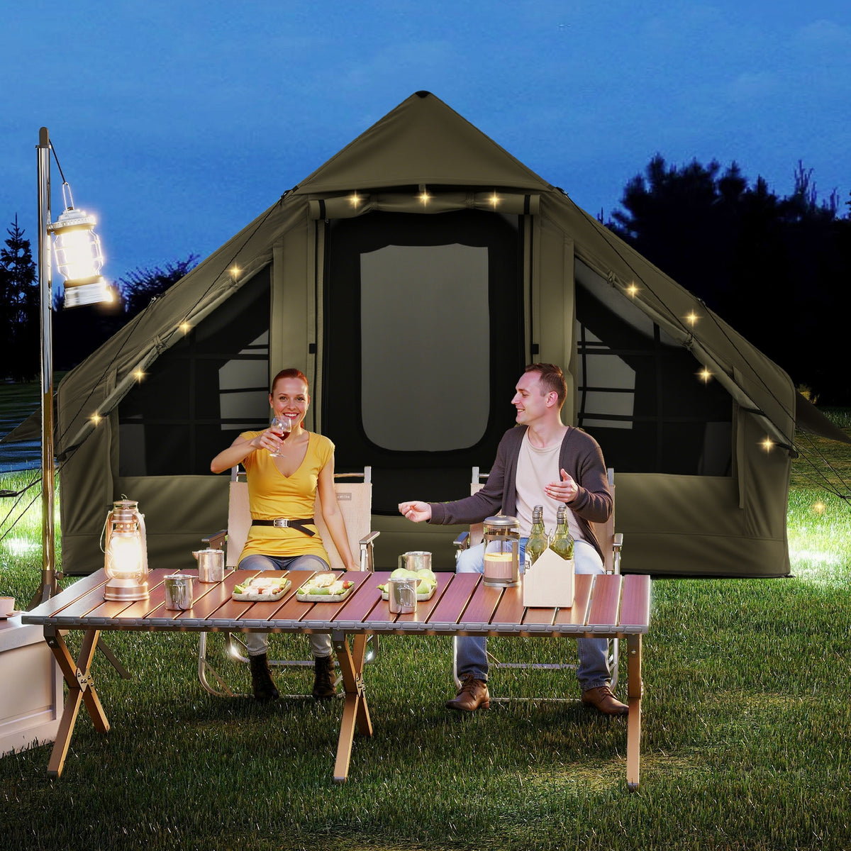4-6 Person Inflatable Camping Tent, 4 Mesh Windows, 2 Doors, Green Tents at Gallery Canada