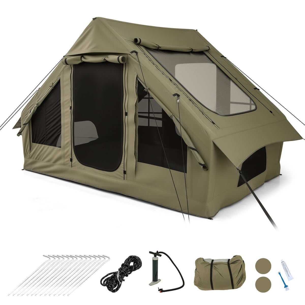 4-6 Person Inflatable Camping Tent, 4 Mesh Windows, 2 Doors, Green Tents at Gallery Canada