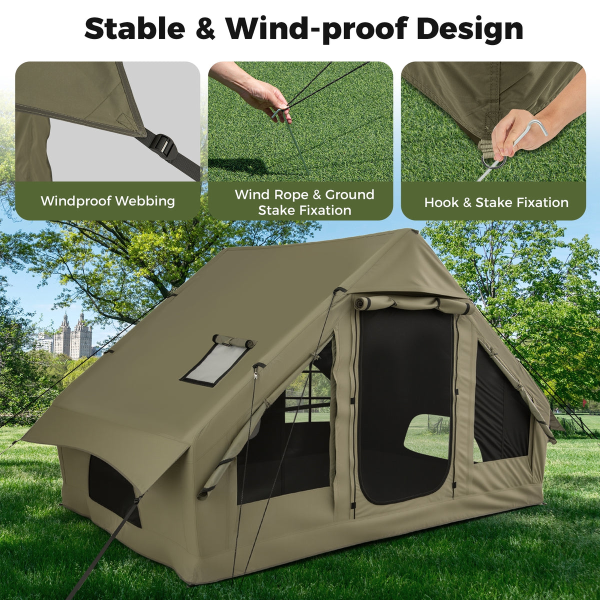 4-6 Person Inflatable Camping Tent, 4 Mesh Windows, 2 Doors, Green Tents at Gallery Canada