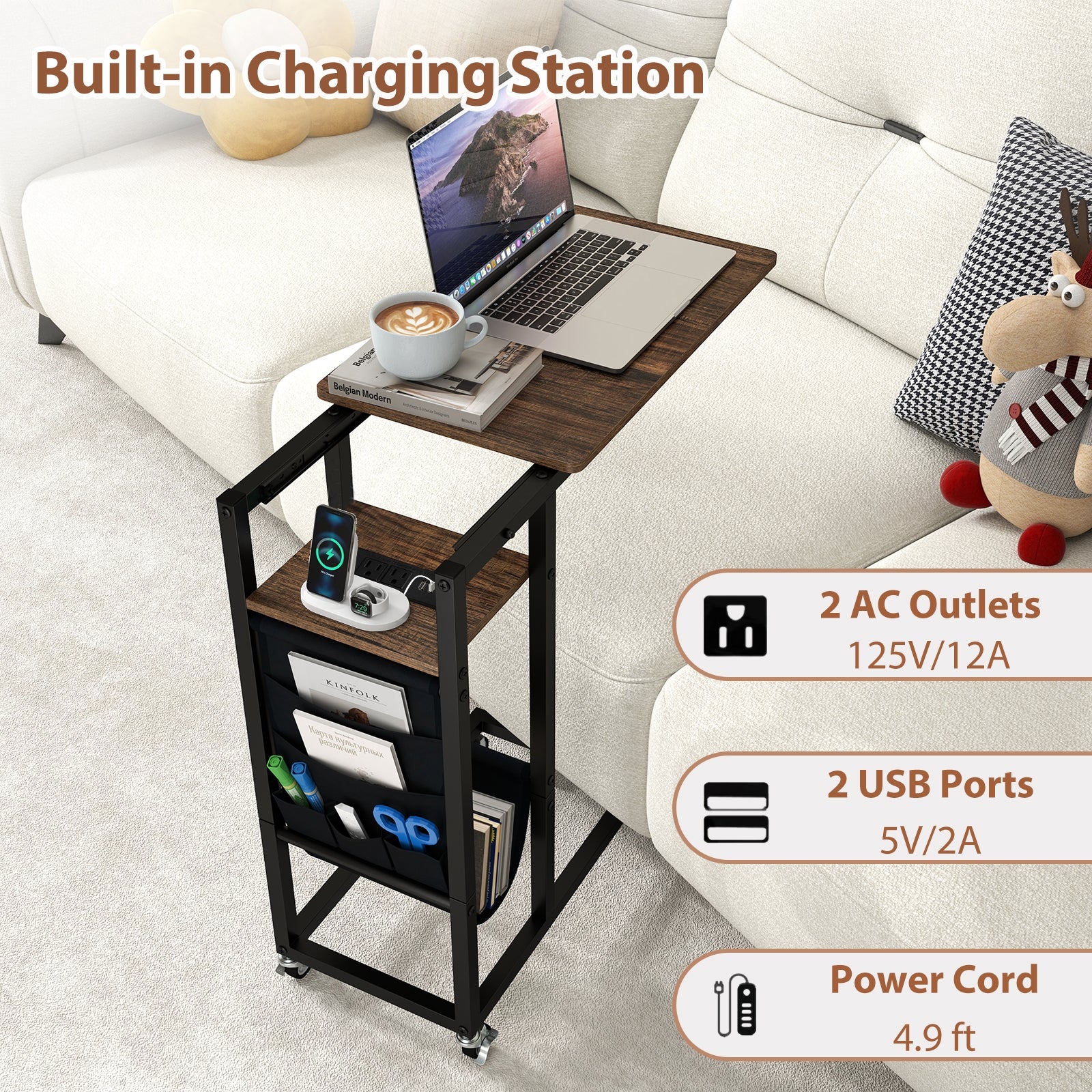 C-Shaped End Table With Charging Station, Retractable Tabletop End & Side Tables at Gallery Canada
