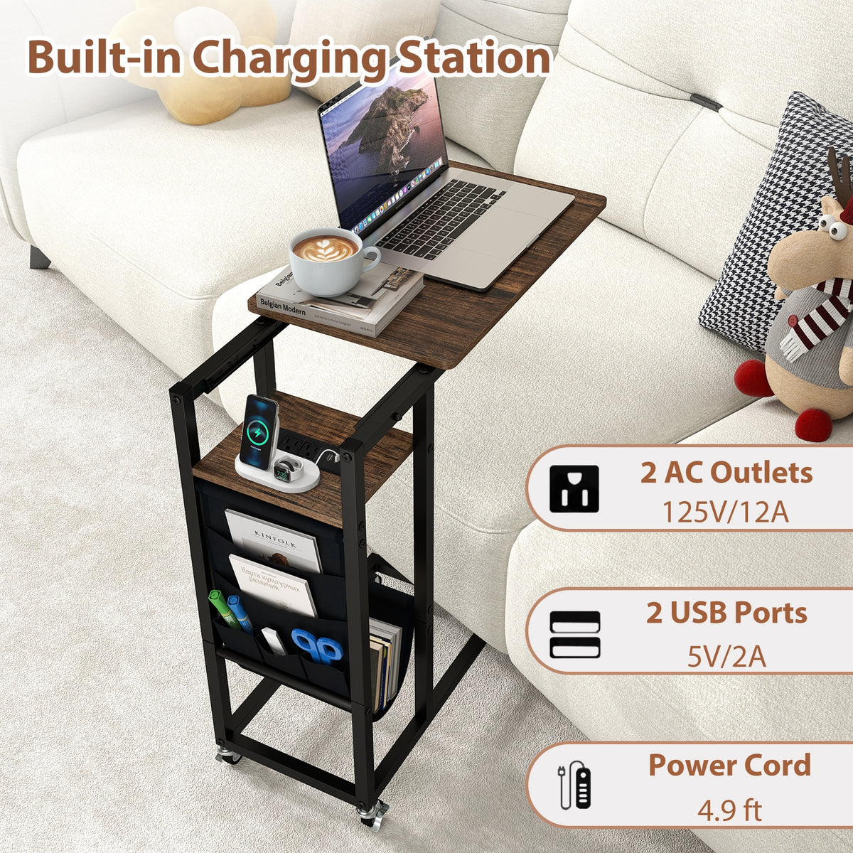 C-Shaped End Table With Charging Station, Retractable Tabletop End & Side Tables at Gallery Canada