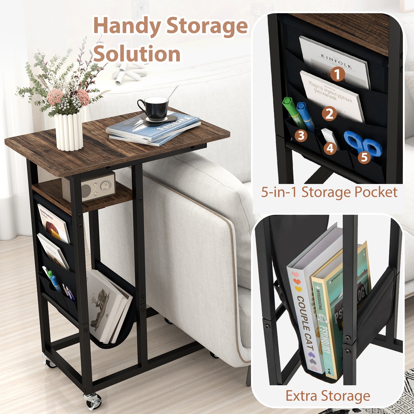 C-Shaped End Table With Charging Station, Retractable Tabletop End & Side Tables at Gallery Canada