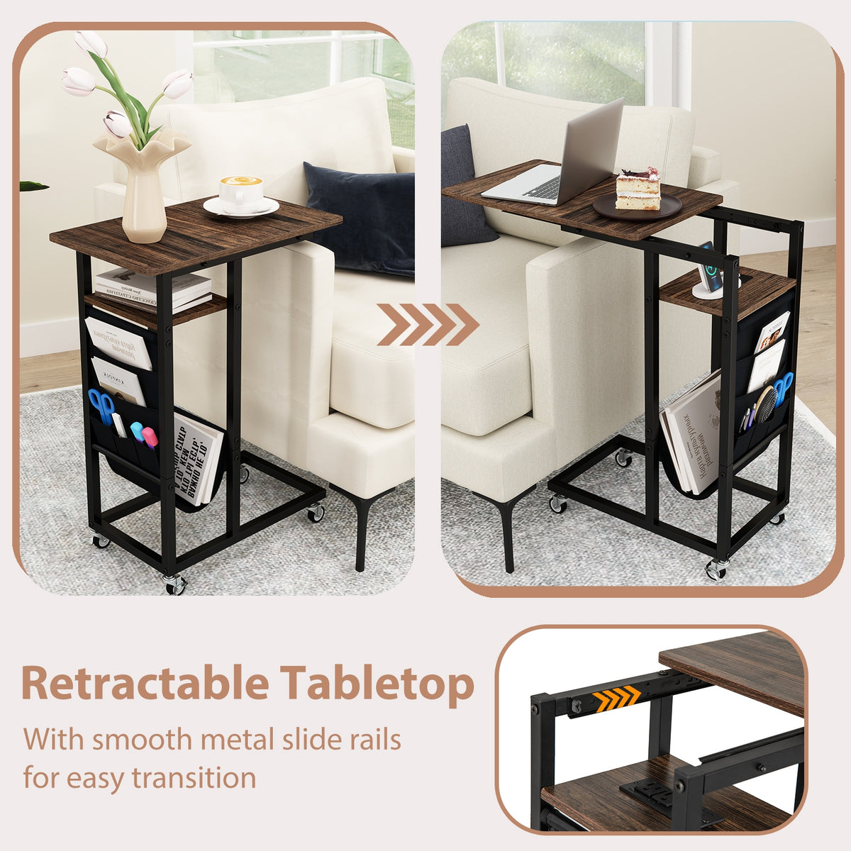 C-Shaped End Table With Charging Station, Retractable Tabletop End & Side Tables at Gallery Canada