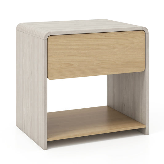 2-Tier Nightstand With Drawer And Open Shelf, Oak Nightstands Oak at Gallery Canada
