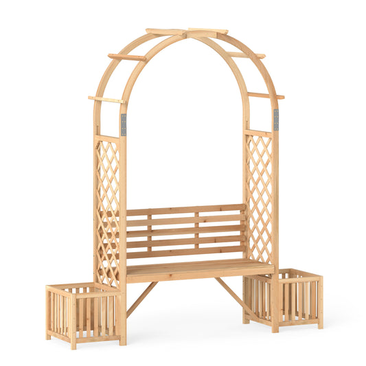 Wooden Garden Bench Arbor Arch For Climbing Plants, Natural Outdoor Decor Natural at Gallery Canada