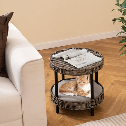 2-Tier Rattan Cat Nest, Removable Padded Cushion, Gray Cat Houses at Gallery Canada