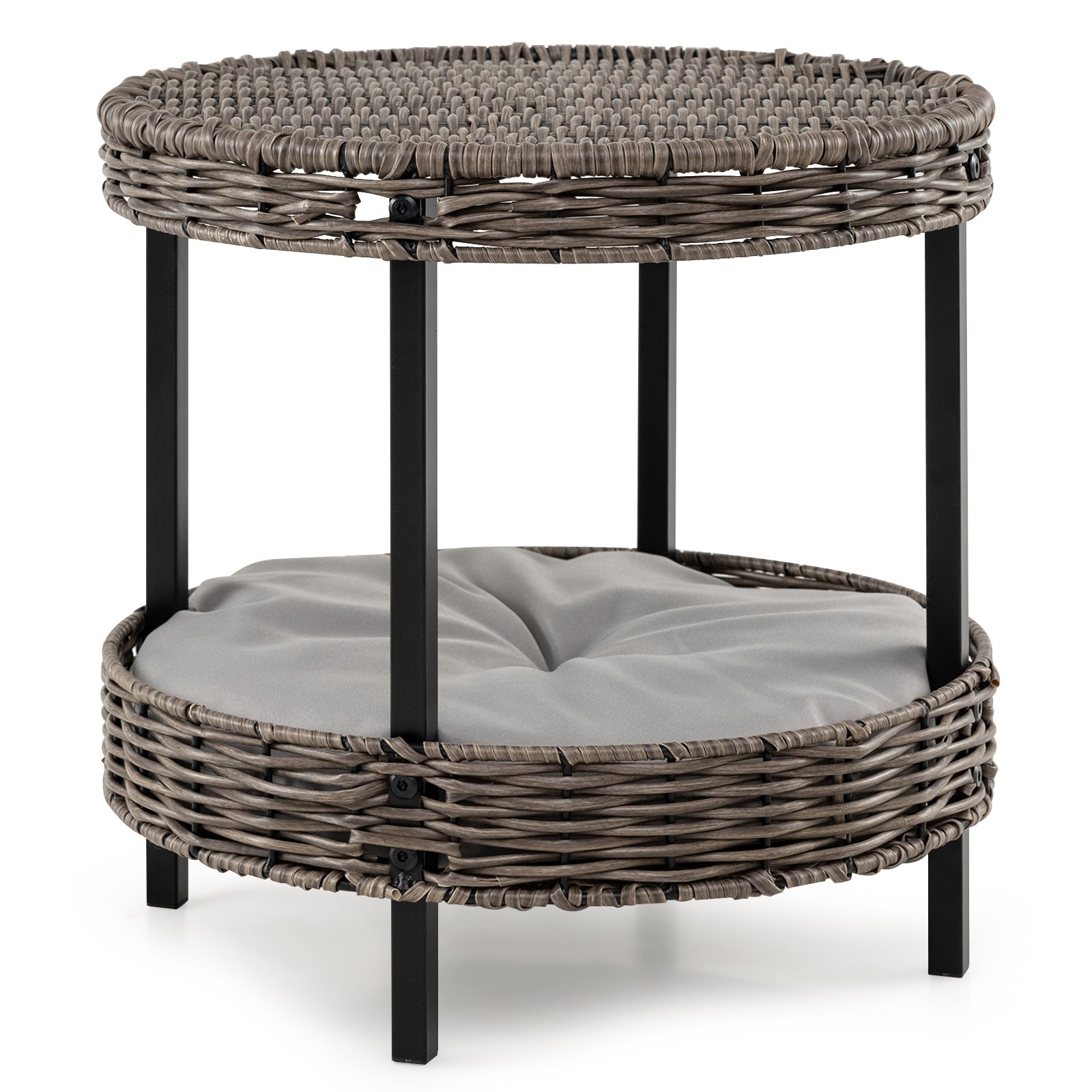 2-Tier Rattan Cat Nest, Removable Padded Cushion, Gray Cat Houses at Gallery Canada