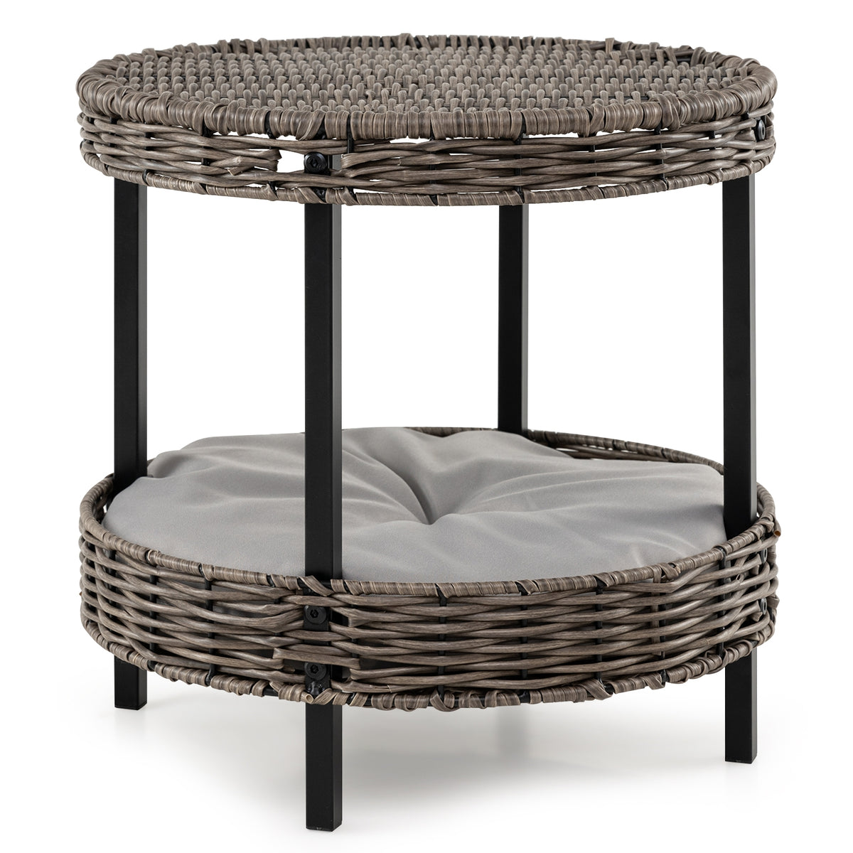 2-Tier Rattan Cat Nest, Removable Padded Cushion, Gray Cat Houses at Gallery Canada