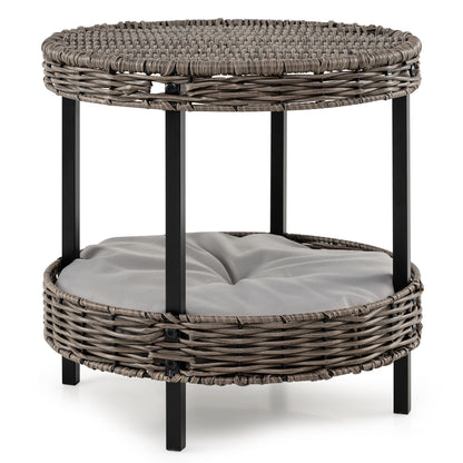 2-Tier Rattan Cat Nest, Removable Padded Cushion, Gray Cat Houses at Gallery Canada