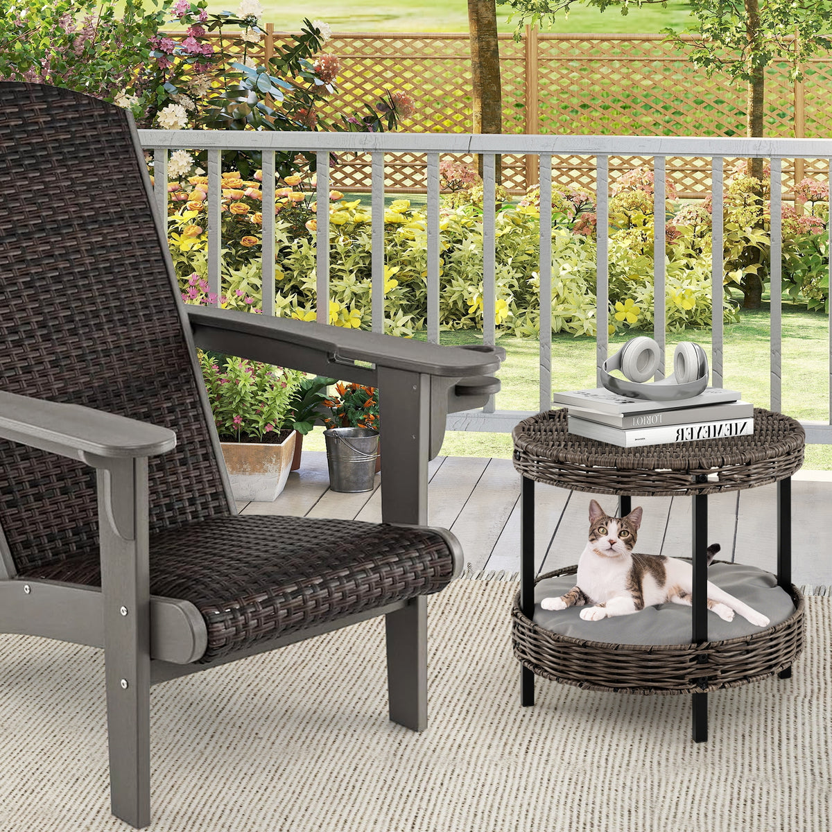 2-Tier Rattan Cat Nest, Removable Padded Cushion, Gray Cat Houses at Gallery Canada