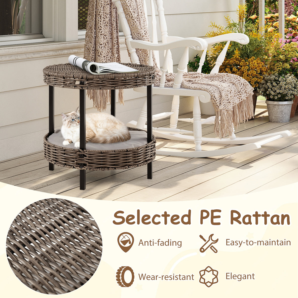 2-Tier Rattan Cat Nest, Removable Padded Cushion, Gray Cat Houses at Gallery Canada