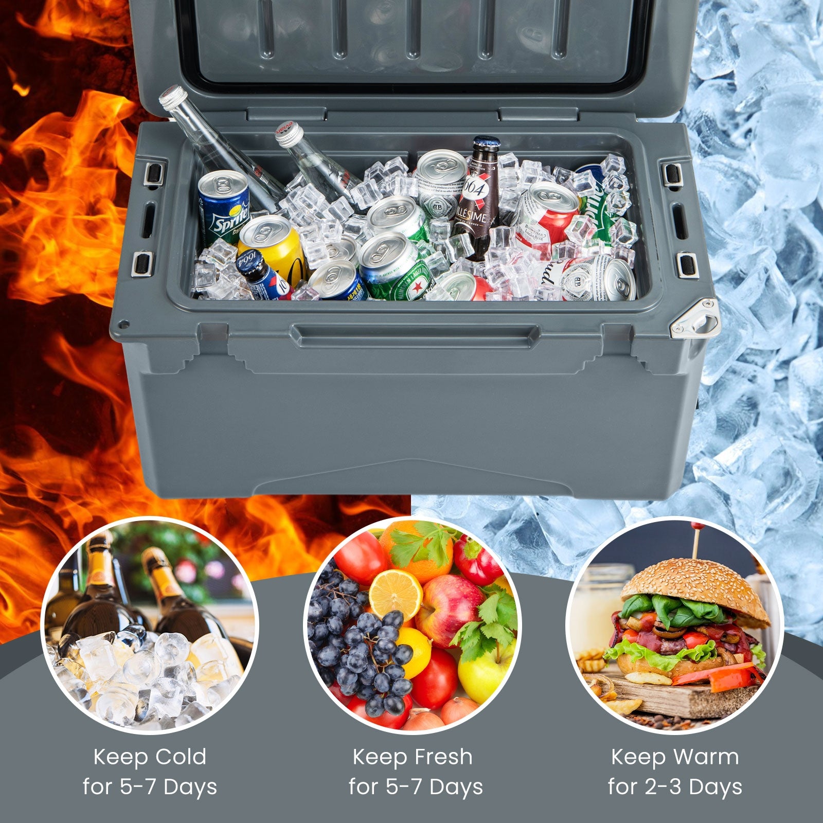 Rotomolded Cooler With Cup Holders, Bottle Opener, Gray Coolers at Gallery Canada