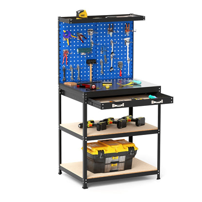 32 x 16 Inch Workbench With Pegboard Drawer, Shelves, Navy Garages at Gallery Canada