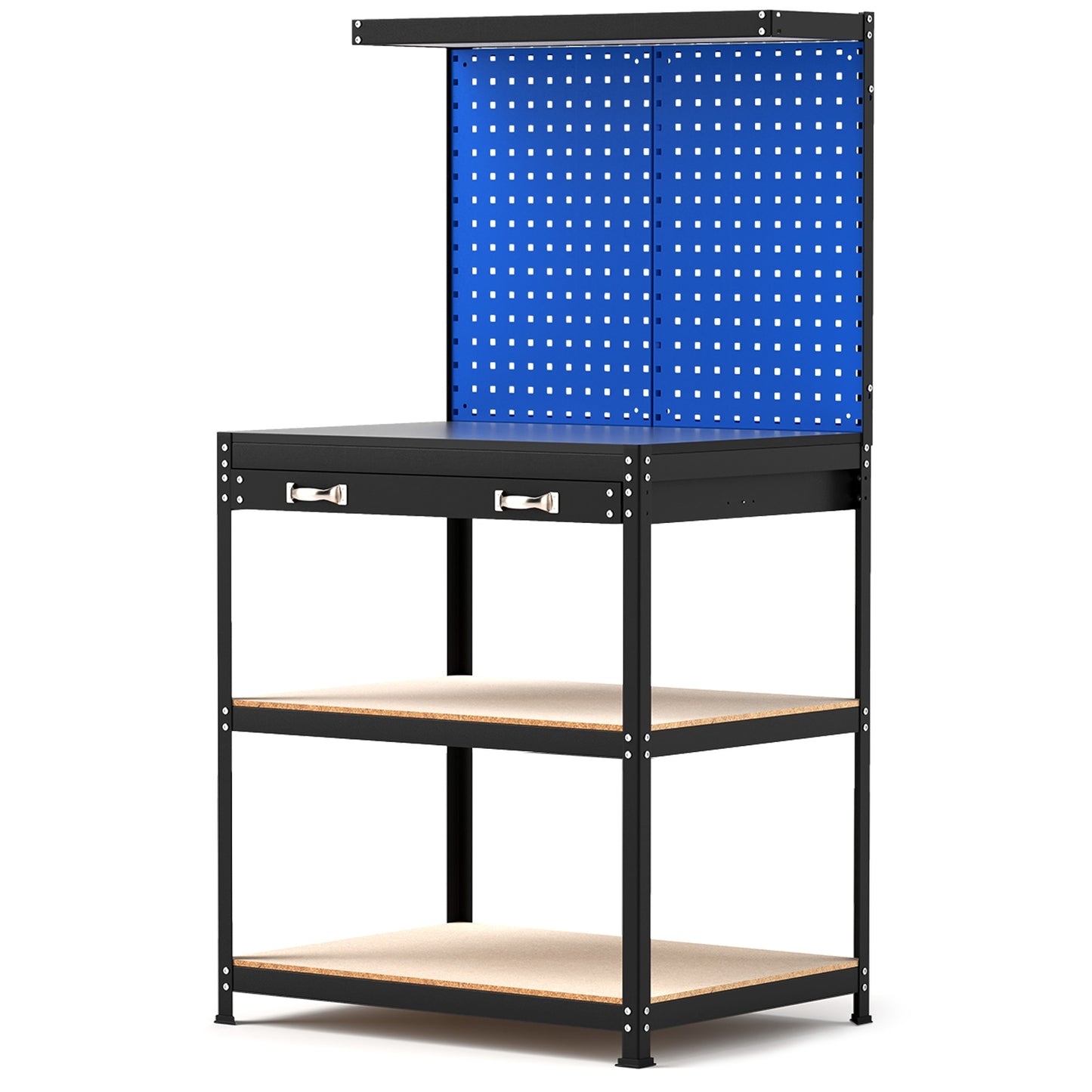 32 x 16 Inch Workbench With Pegboard Drawer, Shelves, Navy Garages at Gallery Canada