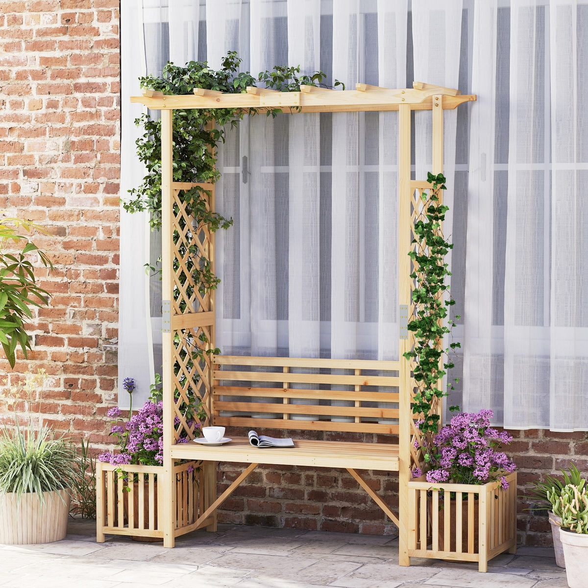 Patio Garden Bench Arbor Arch, Outdoor Wood Decorative Seating, Natural Outdoor Decor at Gallery Canada