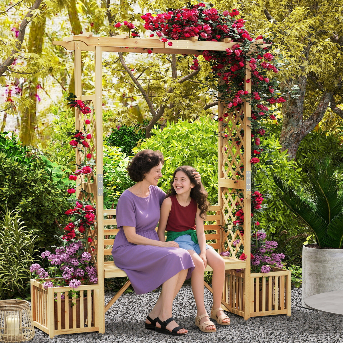 Patio Garden Bench Arbor Arch, Outdoor Wood Decorative Seating, Natural Outdoor Decor at Gallery Canada