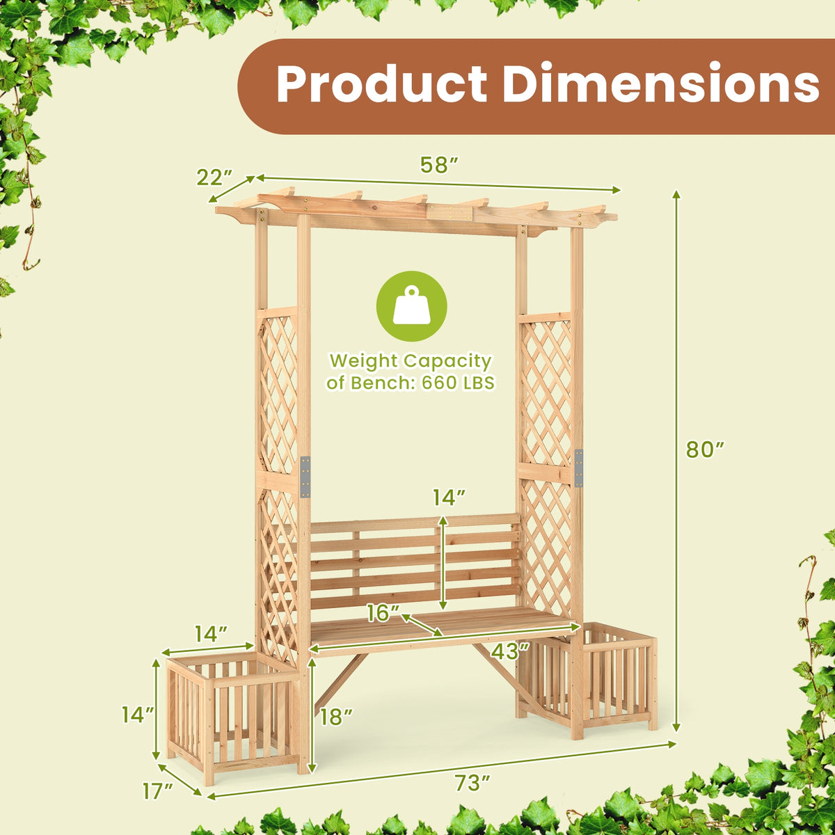 Patio Garden Bench Arbor Arch, Outdoor Wood Decorative Seating, Natural Outdoor Decor at Gallery Canada