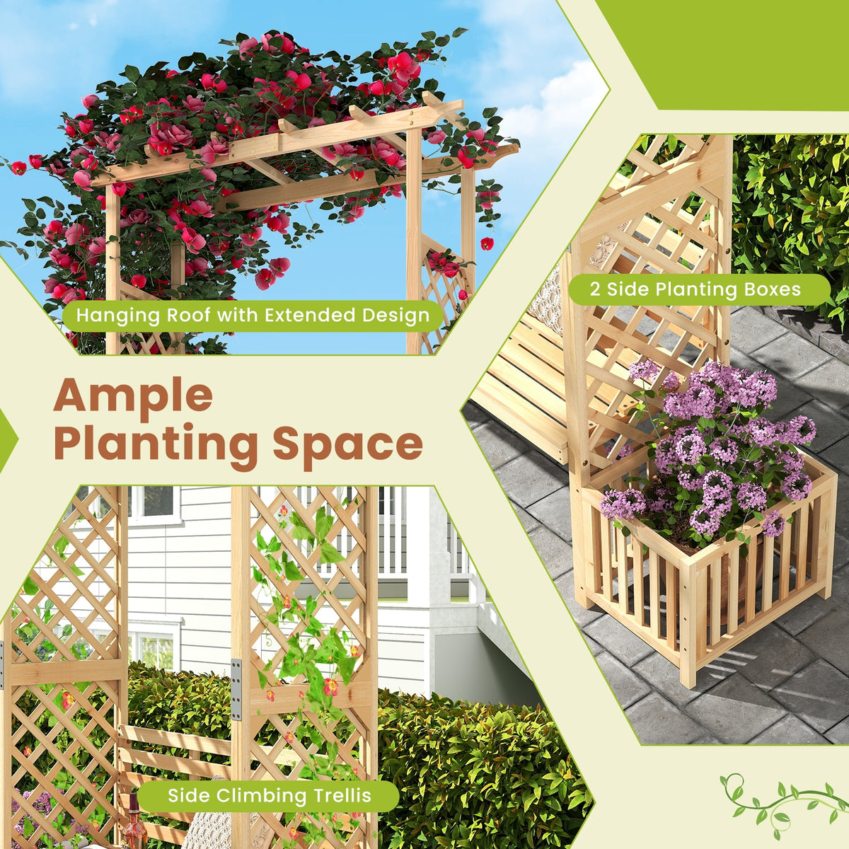 Patio Garden Bench Arbor Arch, Outdoor Wood Decorative Seating, Natural Outdoor Decor at Gallery Canada