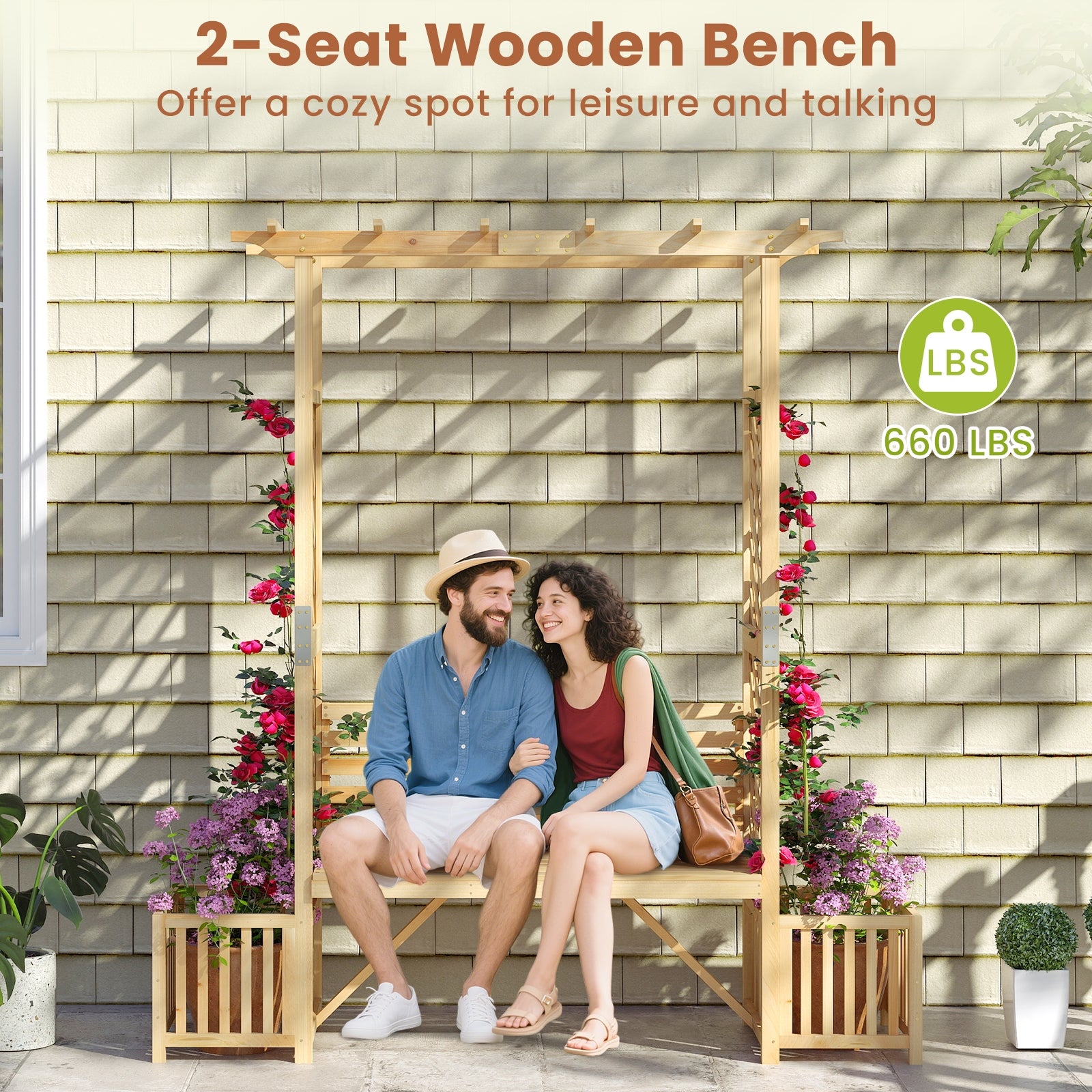 Patio Garden Bench Arbor Arch, Outdoor Wood Decorative Seating, Natural Outdoor Decor at Gallery Canada