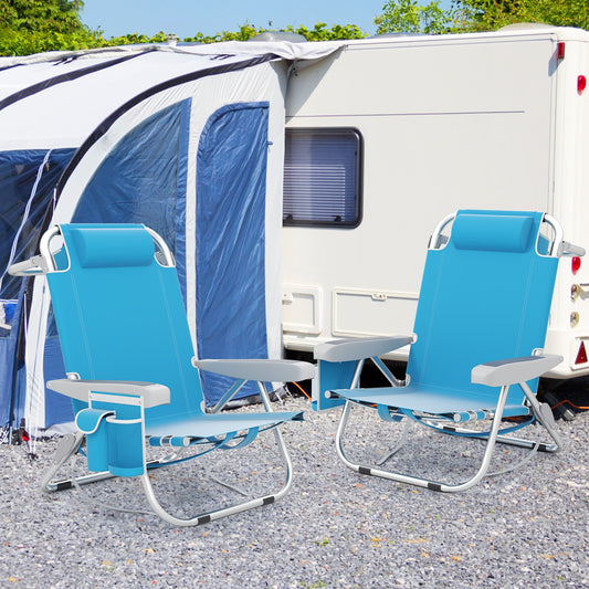 Foldable Backpack Beach Chair With Cup Holder, Storage Pockets, Blue Beach & Lawn Chairs Blue at Gallery Canada