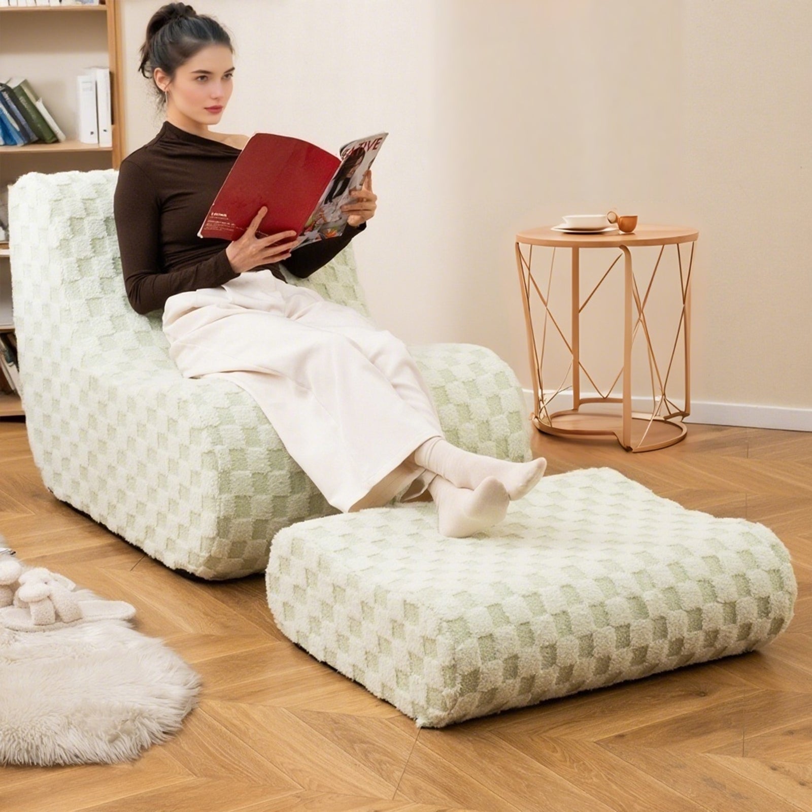Bean Bag Chair With Ottoman, High Elasticity Sponge, Green Sofas & Loveseats at Gallery Canada