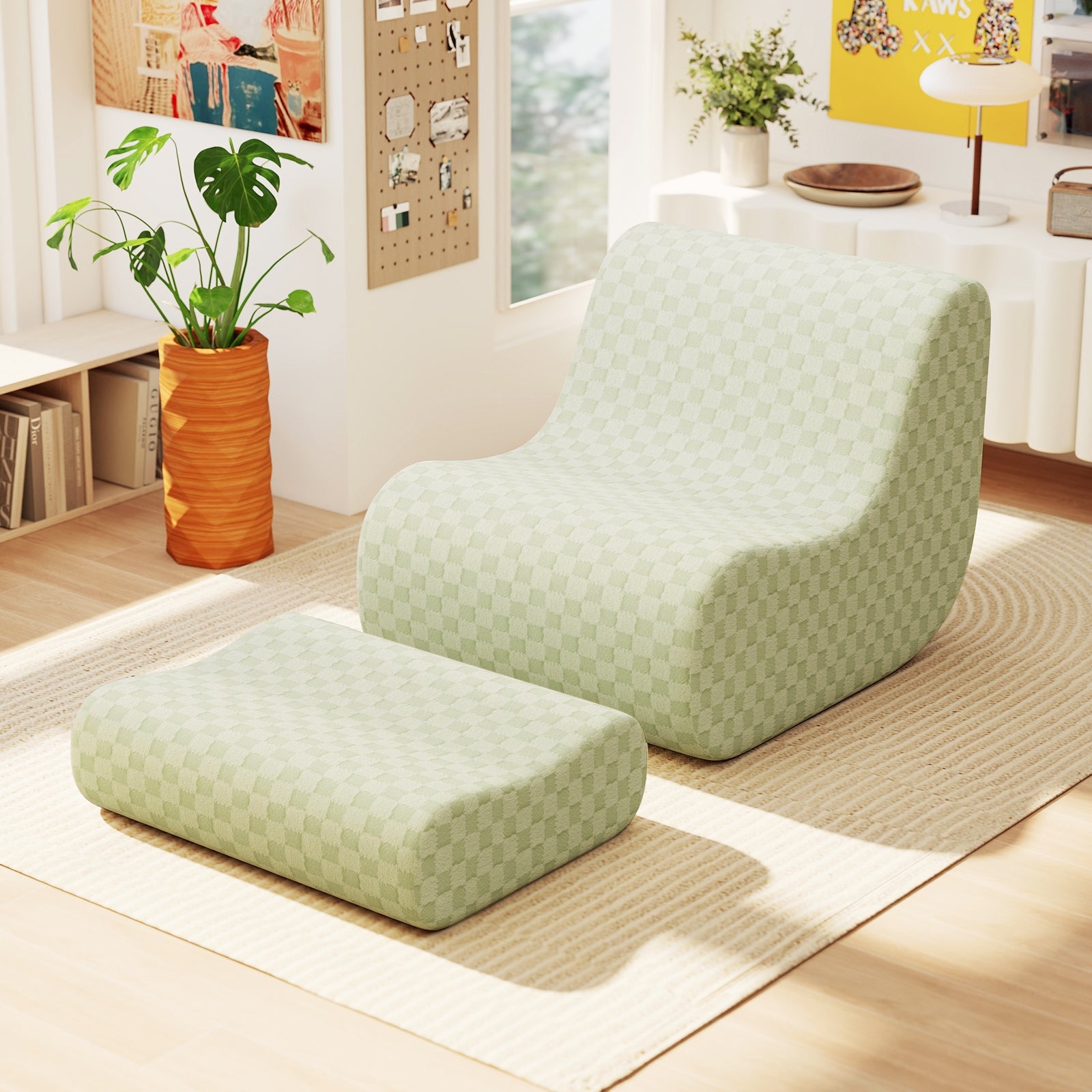 Bean Bag Chair With Ottoman, High Elasticity Sponge, Green Sofas & Loveseats at Gallery Canada