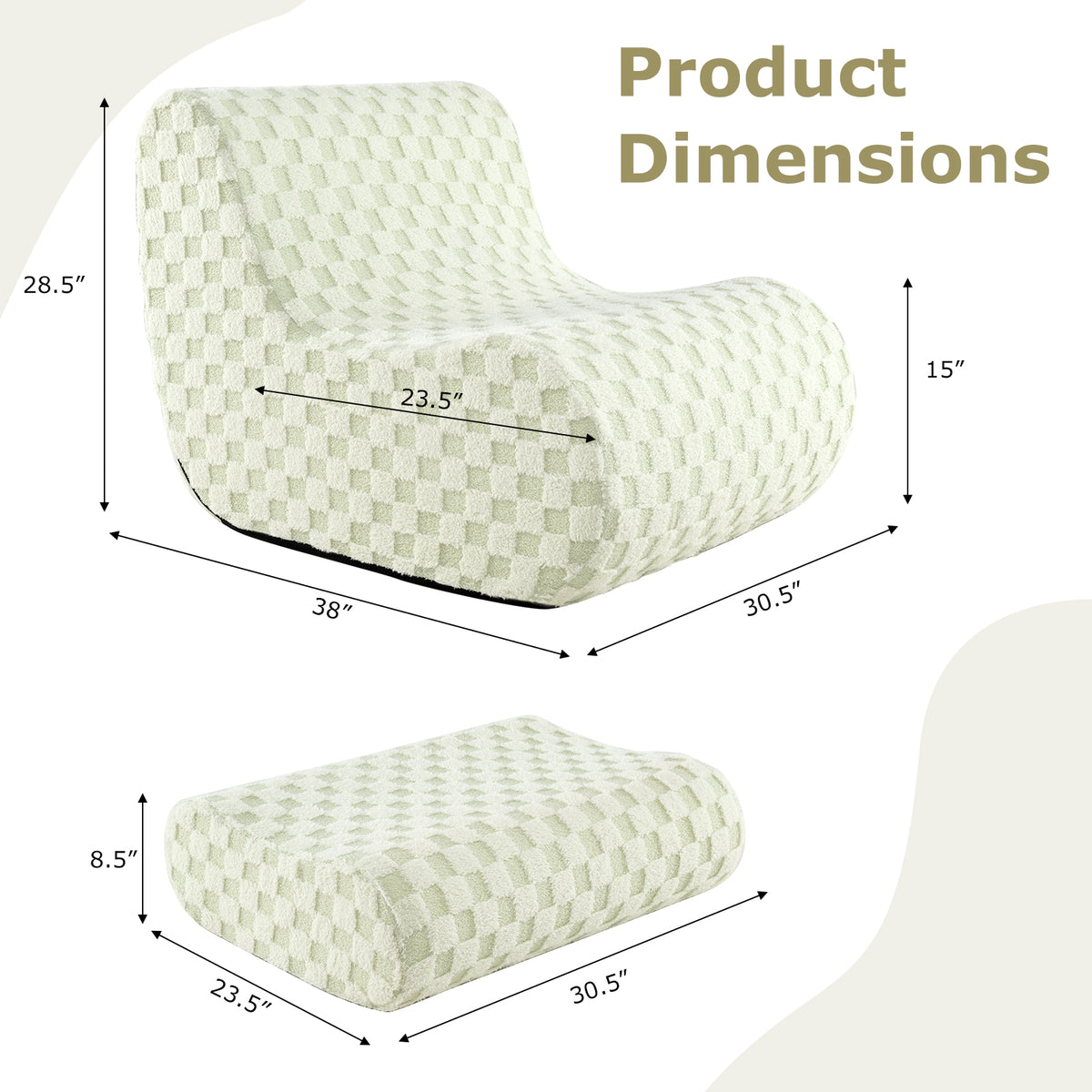 Bean Bag Chair With Ottoman, High Elasticity Sponge, Green Sofas & Loveseats at Gallery Canada