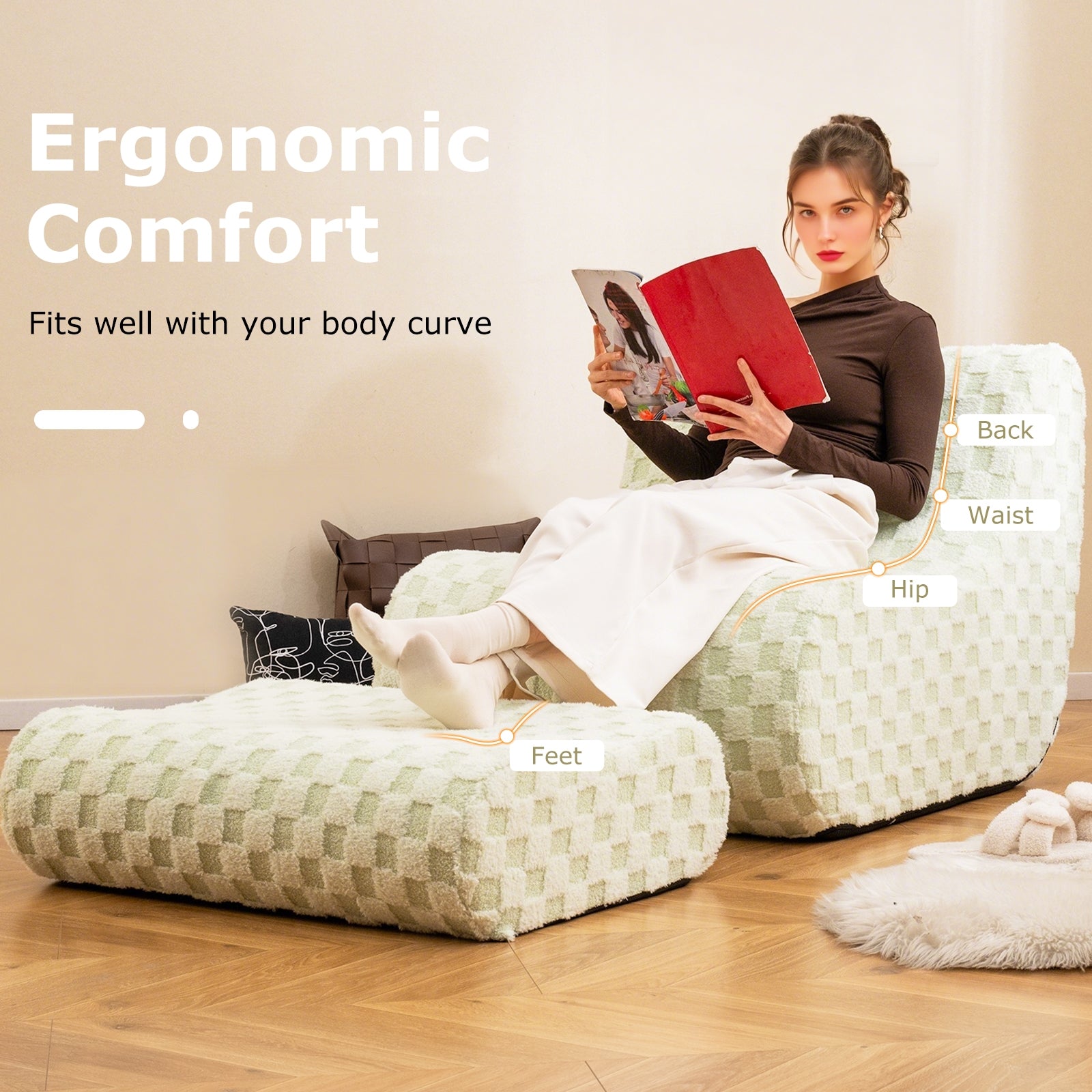 Bean Bag Chair With Ottoman, High Elasticity Sponge, Green Sofas & Loveseats at Gallery Canada
