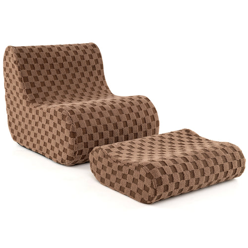 Bean Bag Chair With Ottoman, High Elasticity Sponge, Brown