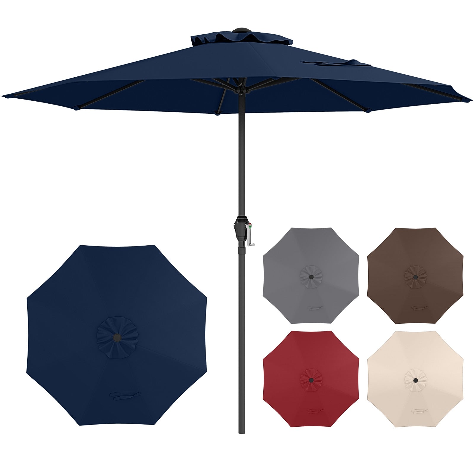 Heavy Duty Market Umbrella, Crank Handle, 8 Ribs, Navy Outdoor Umbrellas at Gallery Canada