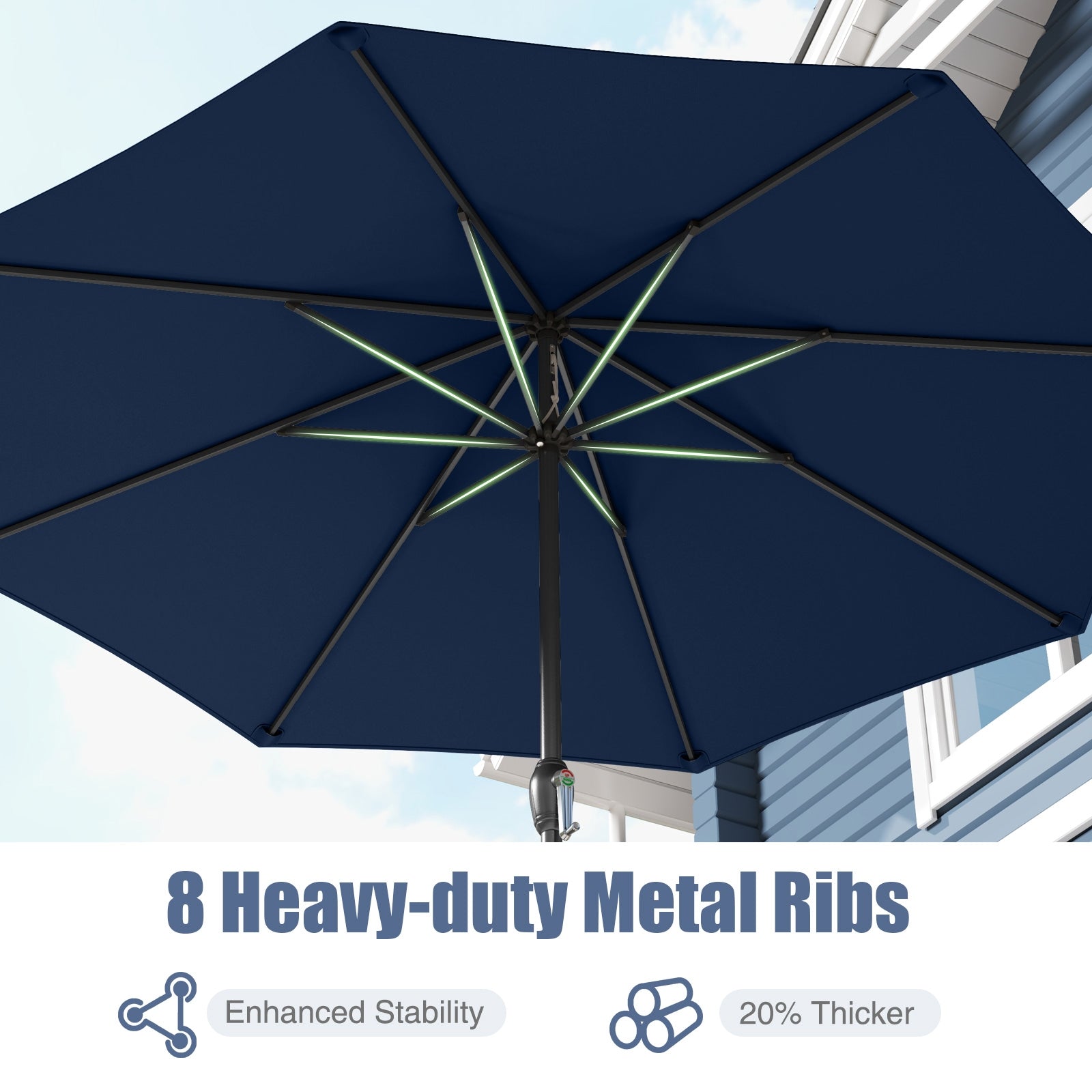 Heavy Duty Market Umbrella, Crank Handle, 8 Ribs, Navy Outdoor Umbrellas at Gallery Canada
