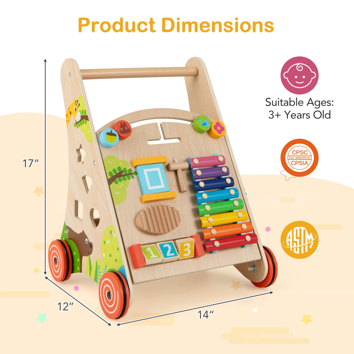 Wooden Push Pull Baby Walker, Natural Baby Activity at Gallery Canada