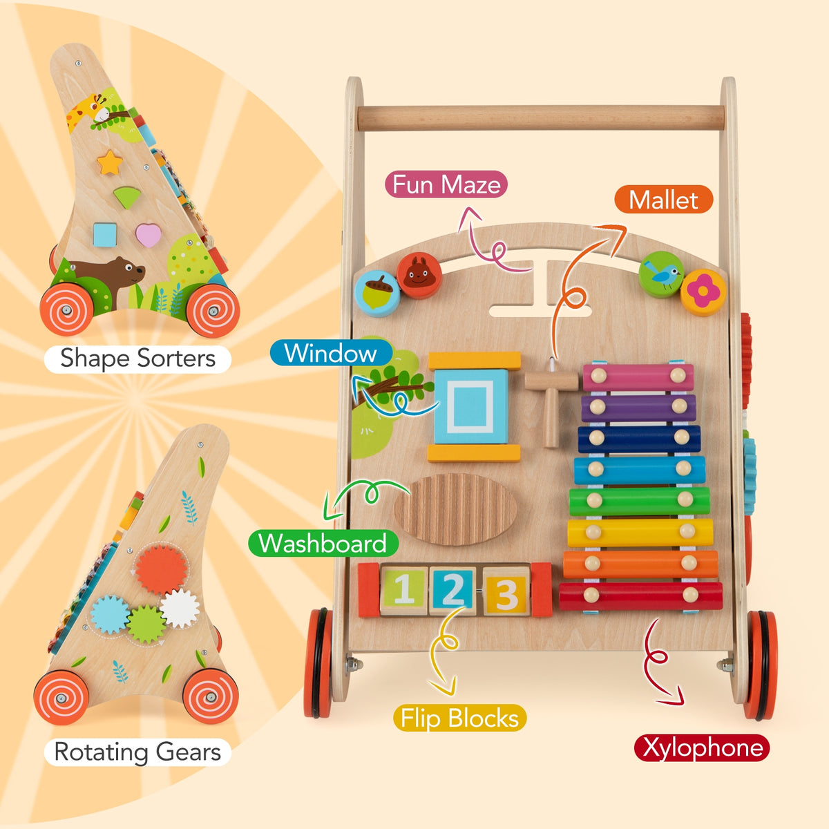 Wooden Push Pull Baby Walker, Natural Baby Activity at Gallery Canada