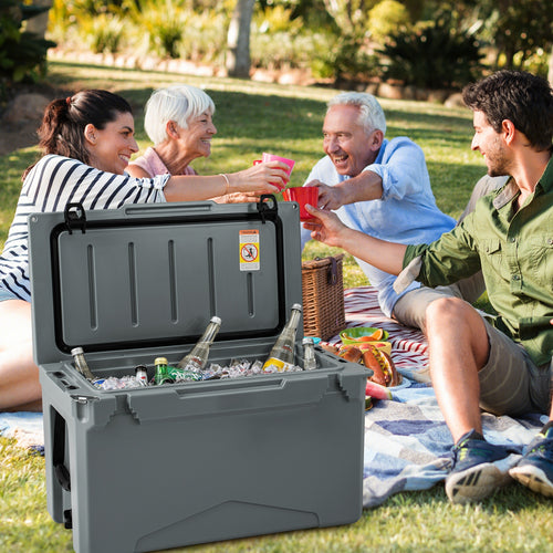 50 QT Rotomolded Cooler, Insulated Ice Chest, Cup Holders, Gray